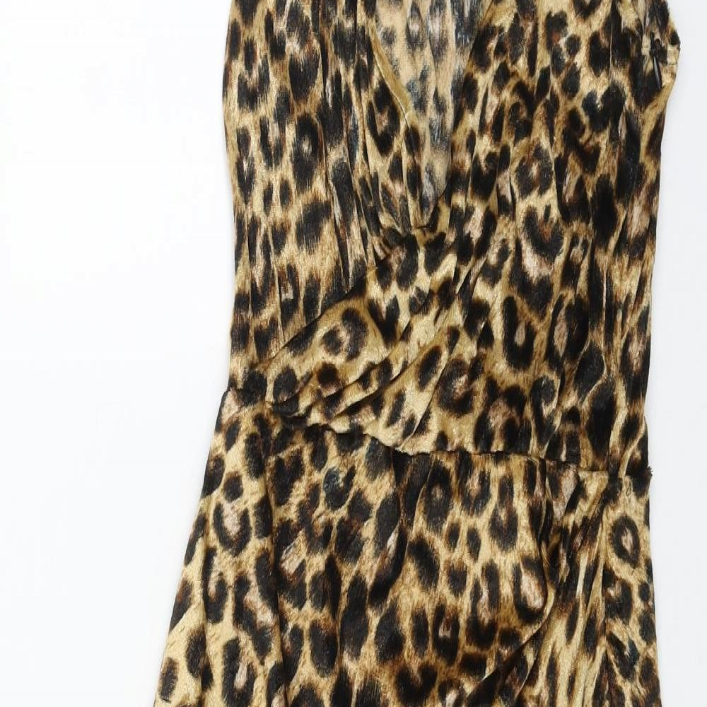 Parisian Womens Brown Animal Print Polyester Bodycon Size 10 V-Neck Zip - Leopard Pattern