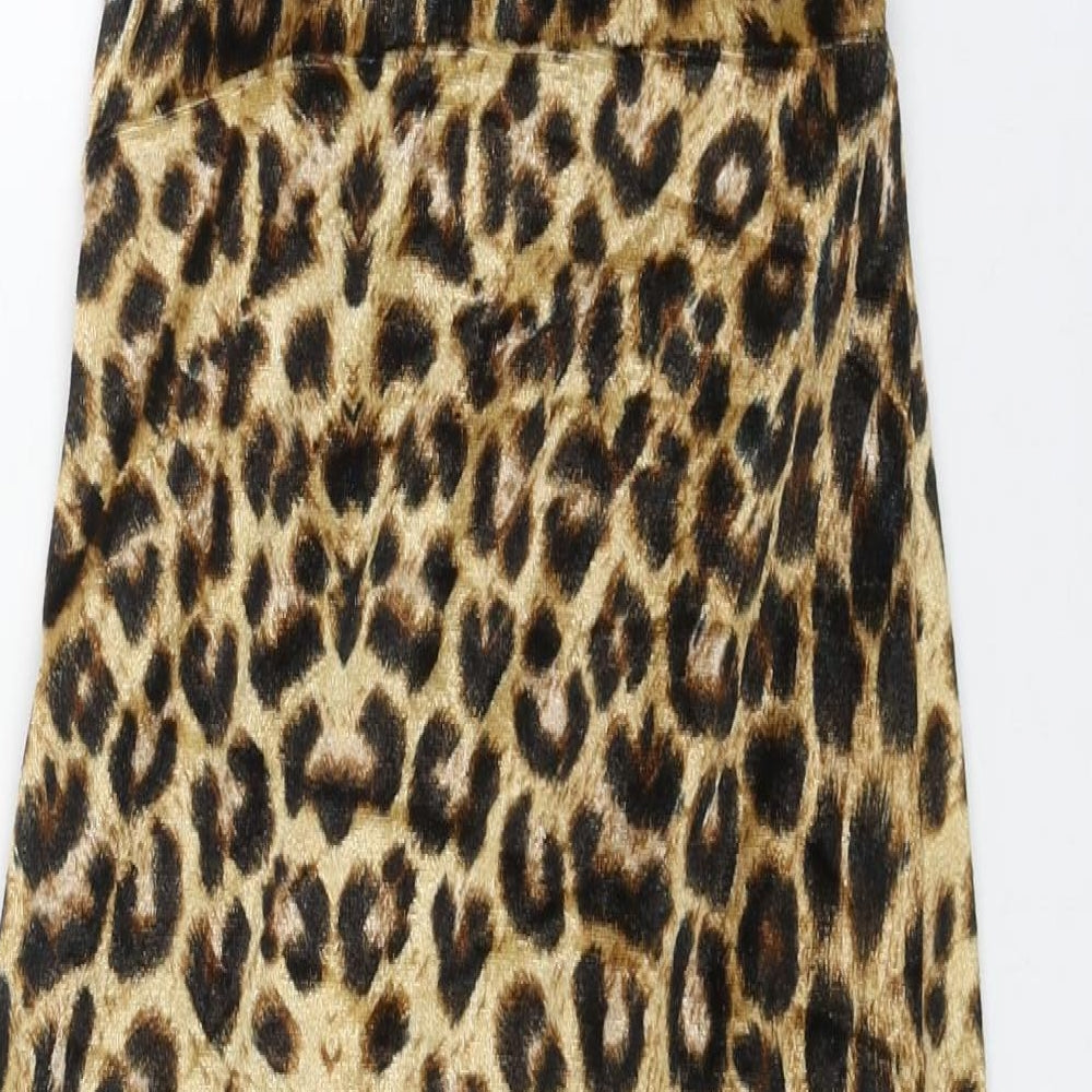 Parisian Womens Brown Animal Print Polyester Bodycon Size 10 V-Neck Zip - Leopard Pattern