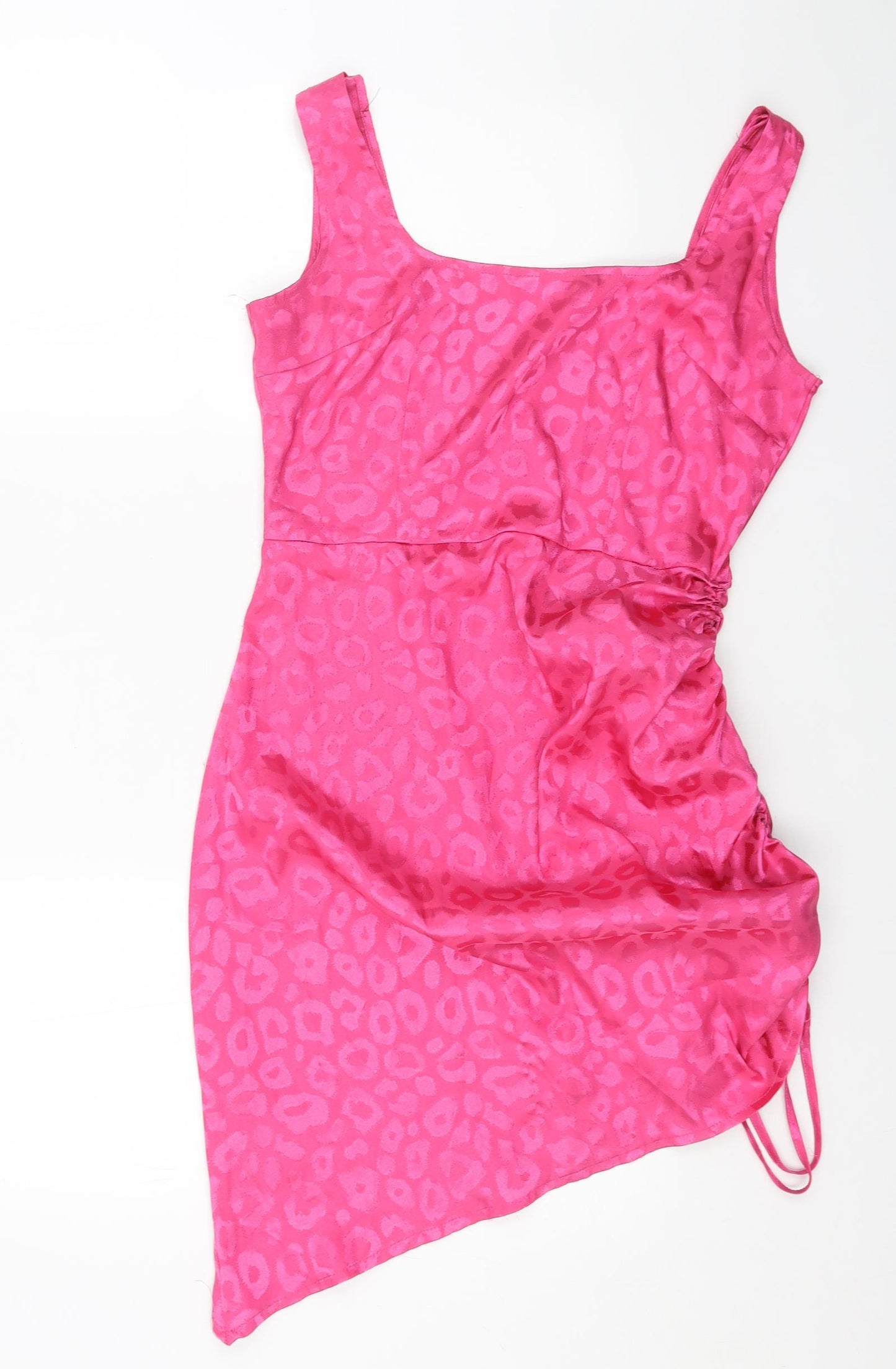 In the Style Womens Pink Animal Print Polyester Bodycon Size 10 Square Neck Zip - Leopard Pattern