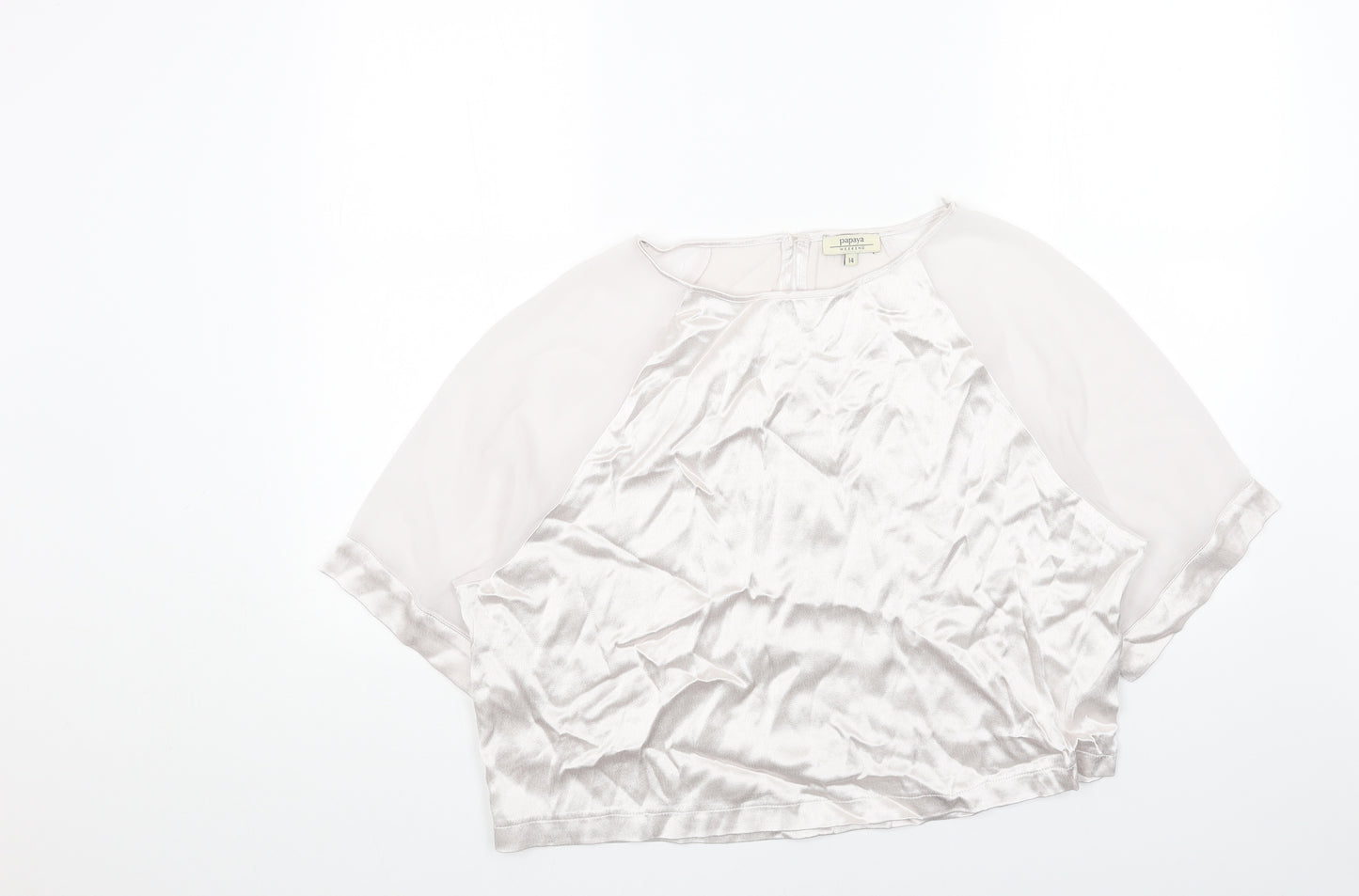 Papaya Womens Silver Polyester Basic Blouse Size 14 Round Neck