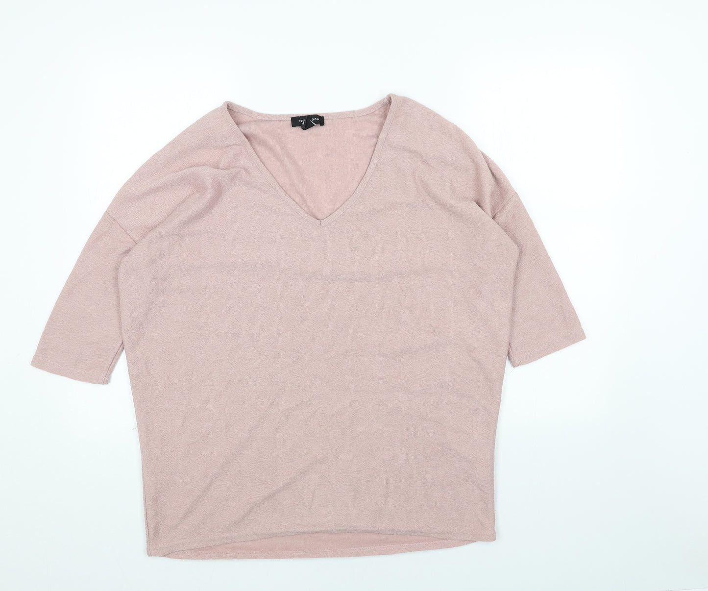 New Look Womens Pink Polyester Basic T-Shirt Size M V-Neck