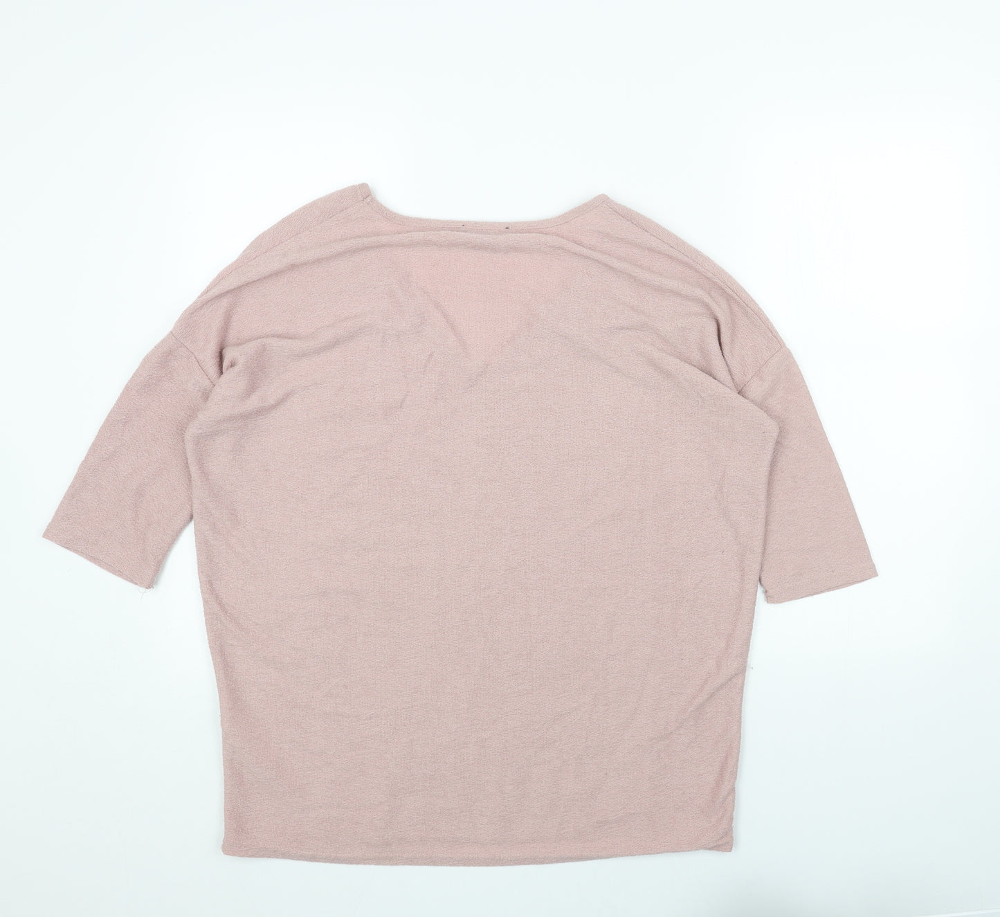 New Look Womens Pink Polyester Basic T-Shirt Size M V-Neck