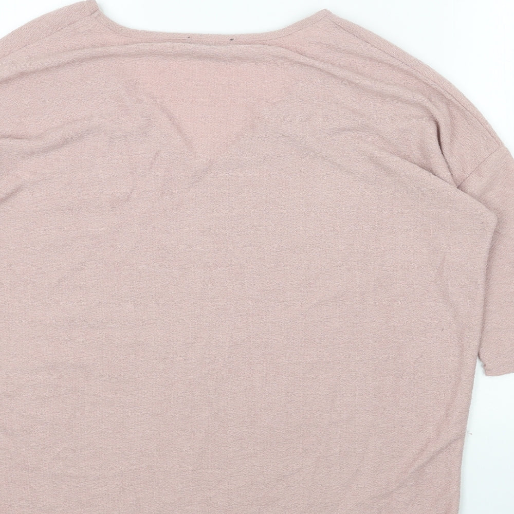New Look Womens Pink Polyester Basic T-Shirt Size M V-Neck