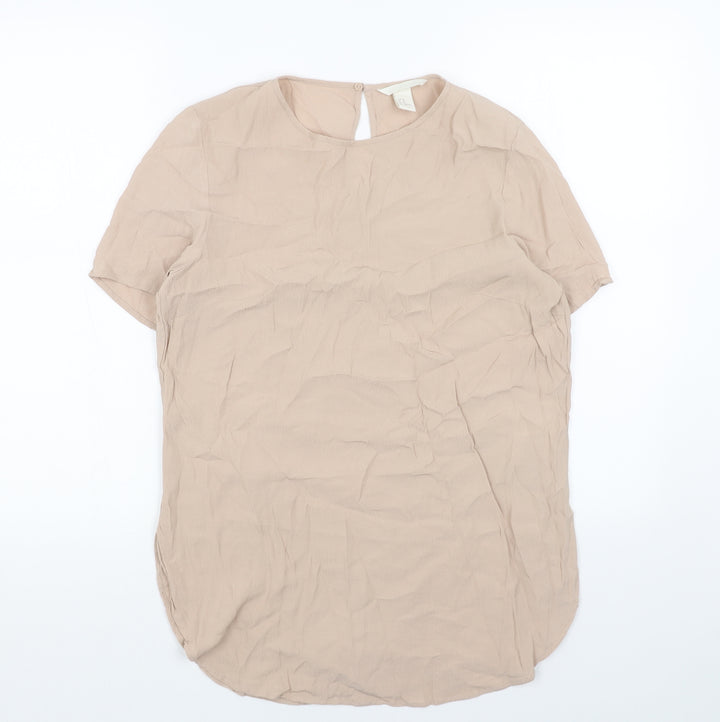 H&M Womens Beige Polyester Basic Blouse Size 12 Round Neck