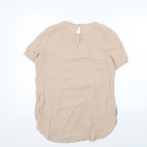 H&M Womens Beige Polyester Basic Blouse Size 12 Round Neck