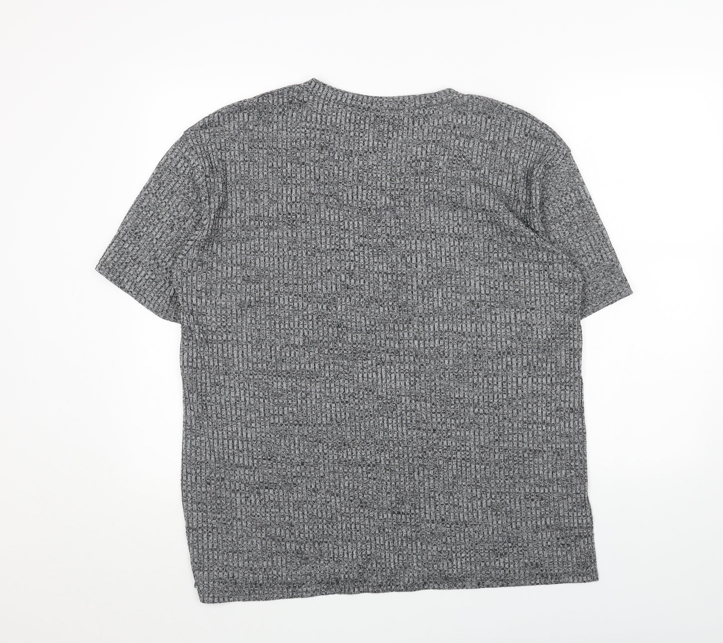 Preworn Womens Grey Geometric Polyester Basic T-Shirt Size L V-Neck