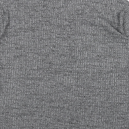 Preworn Womens Grey Geometric Polyester Basic T-Shirt Size L V-Neck