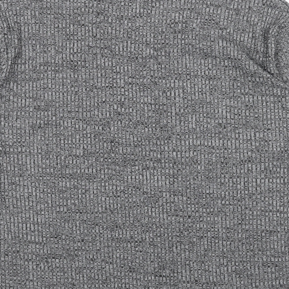 Preworn Womens Grey Geometric Polyester Basic T-Shirt Size L V-Neck