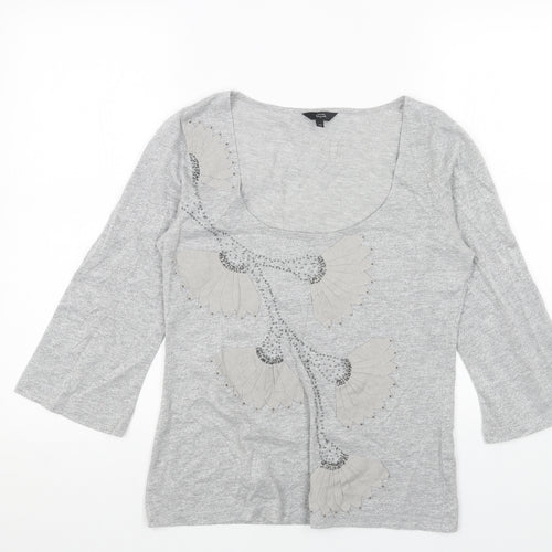 Per Una Womens Grey Scoop Neck Geometric Polyester Pullover Jumper Size 12