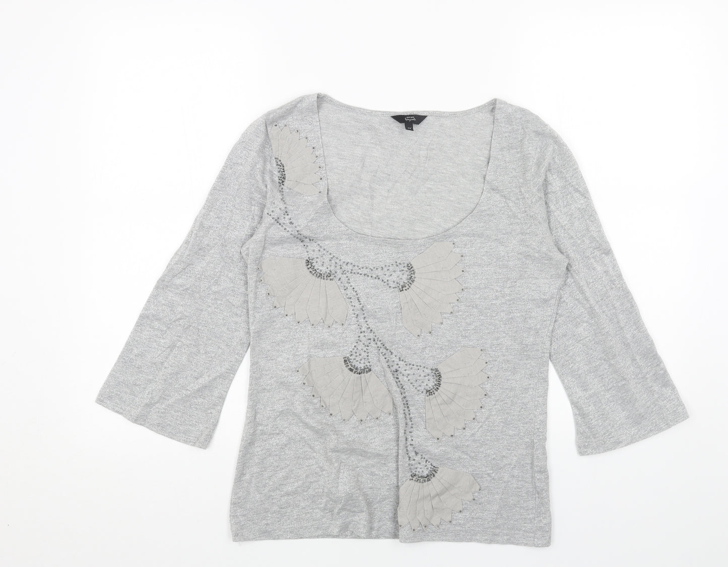 Per Una Womens Grey Scoop Neck Geometric Polyester Pullover Jumper Size 12
