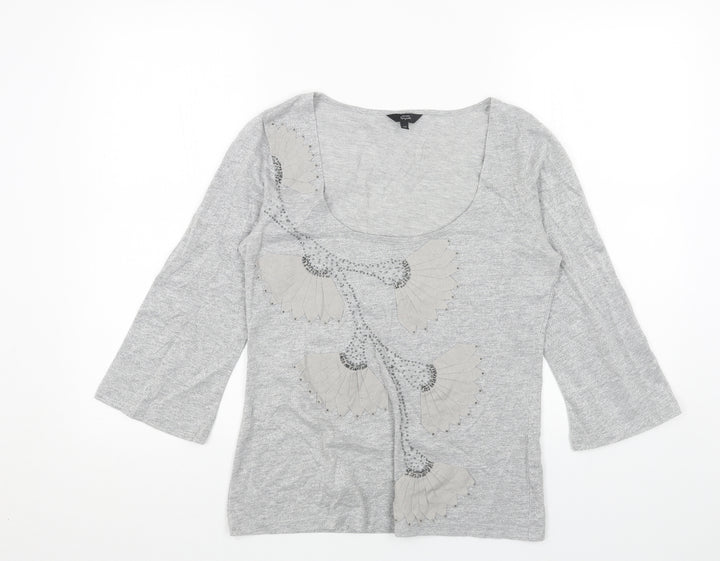 Per Una Womens Grey Scoop Neck Geometric Polyester Pullover Jumper Size 12