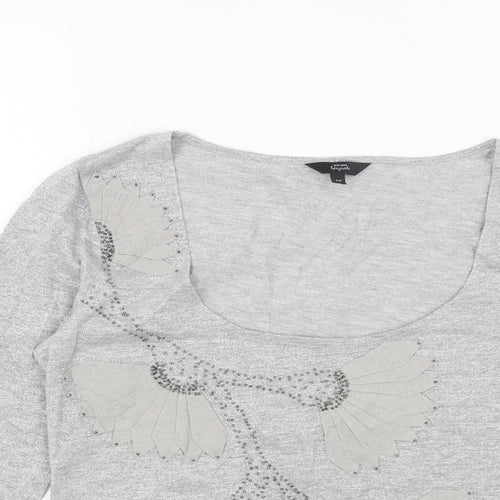 Per Una Womens Grey Scoop Neck Geometric Polyester Pullover Jumper Size 12