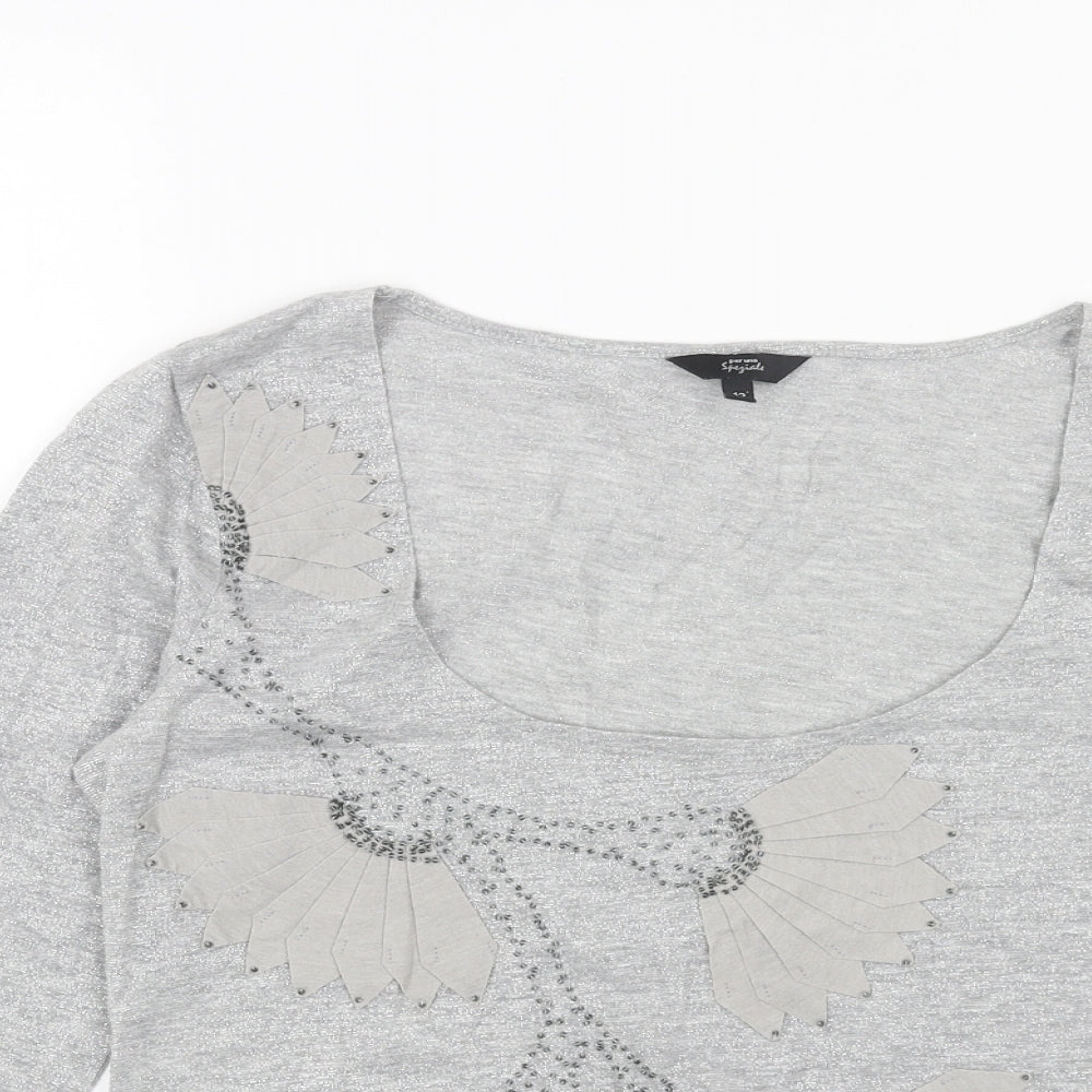 Per Una Womens Grey Scoop Neck Geometric Polyester Pullover Jumper Size 12