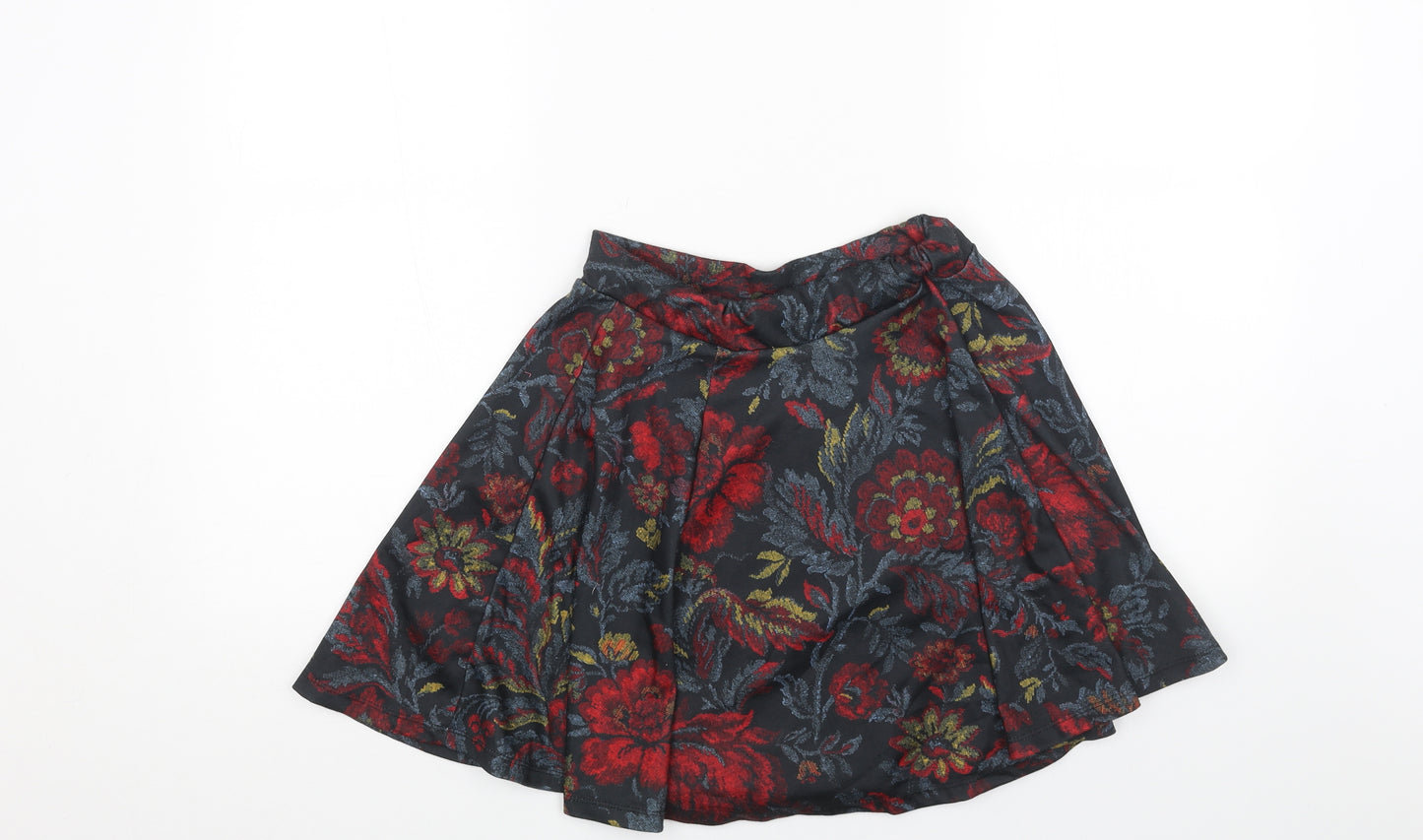 Primark Womens Red Floral Polyester Skater Skirt Size 8