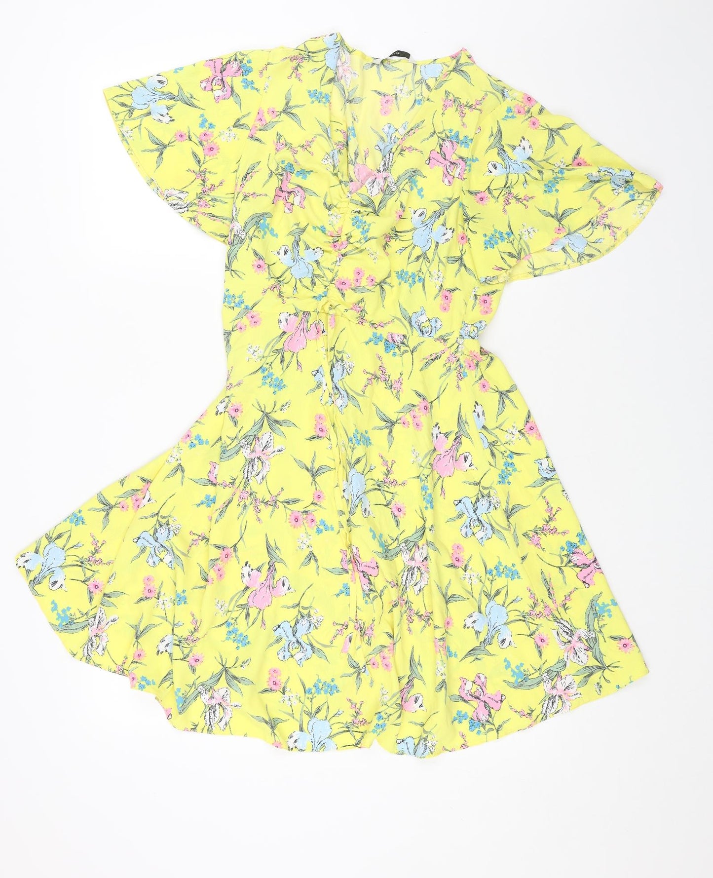 George Womens Yellow Floral Polyester Fit & Flare Size 8 V-Neck Pullover