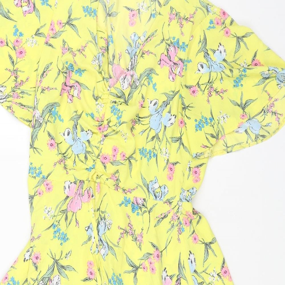 George Womens Yellow Floral Polyester Fit & Flare Size 8 V-Neck Pullover