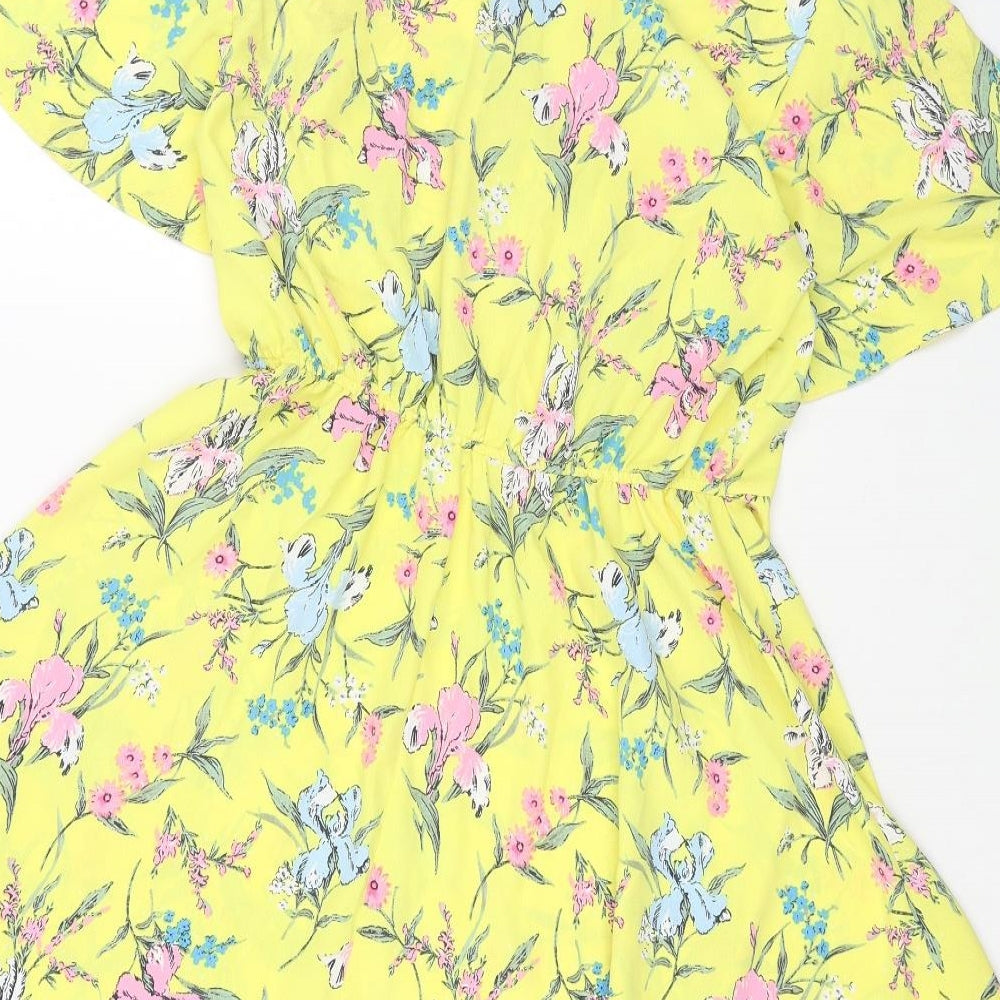 George Womens Yellow Floral Polyester Fit & Flare Size 8 V-Neck Pullover