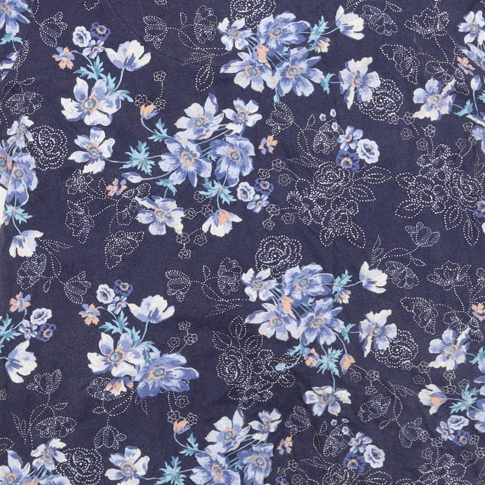 Marks and Spencer Womens Blue Floral Cotton Basic T-Shirt Size 18 Square Neck