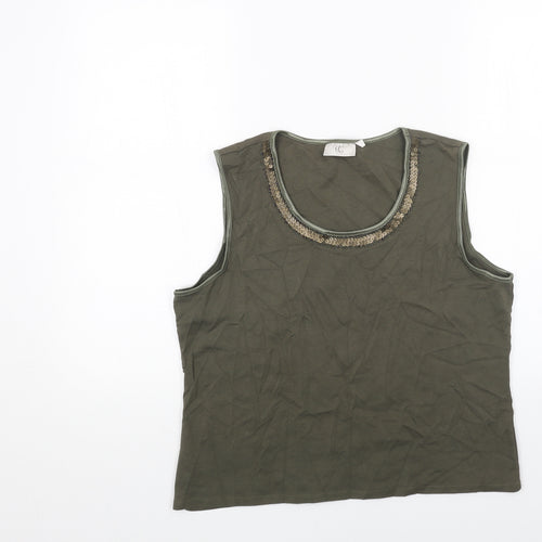CC Womens Green Cotton Basic Tank Size L Round Neck