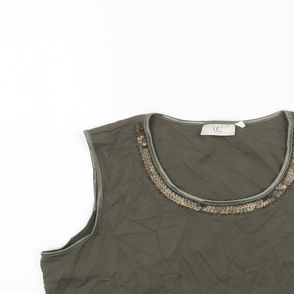 CC Womens Green Cotton Basic Tank Size L Round Neck