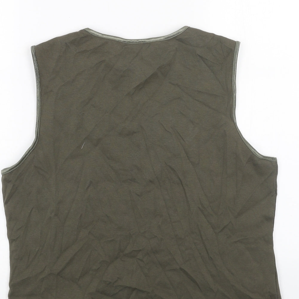 CC Womens Green Cotton Basic Tank Size L Round Neck