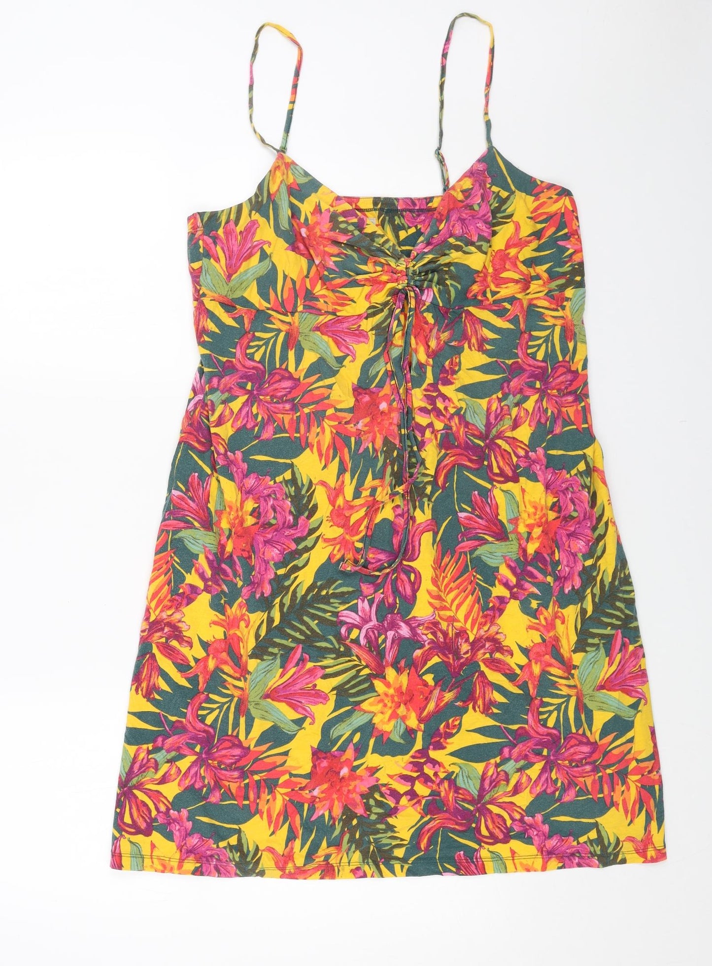 MANTARAY PRODUCTS Womens Multicoloured Floral Cotton Tank Dress Size L V-Neck Pullover