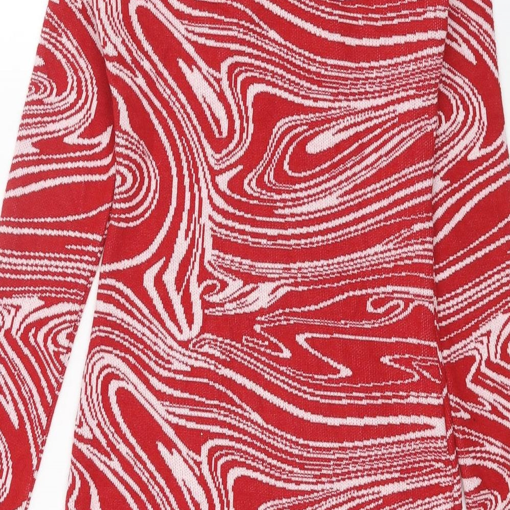 Zara Womens Red Geometric Polyester Bodycon Size S Sweetheart Pullover