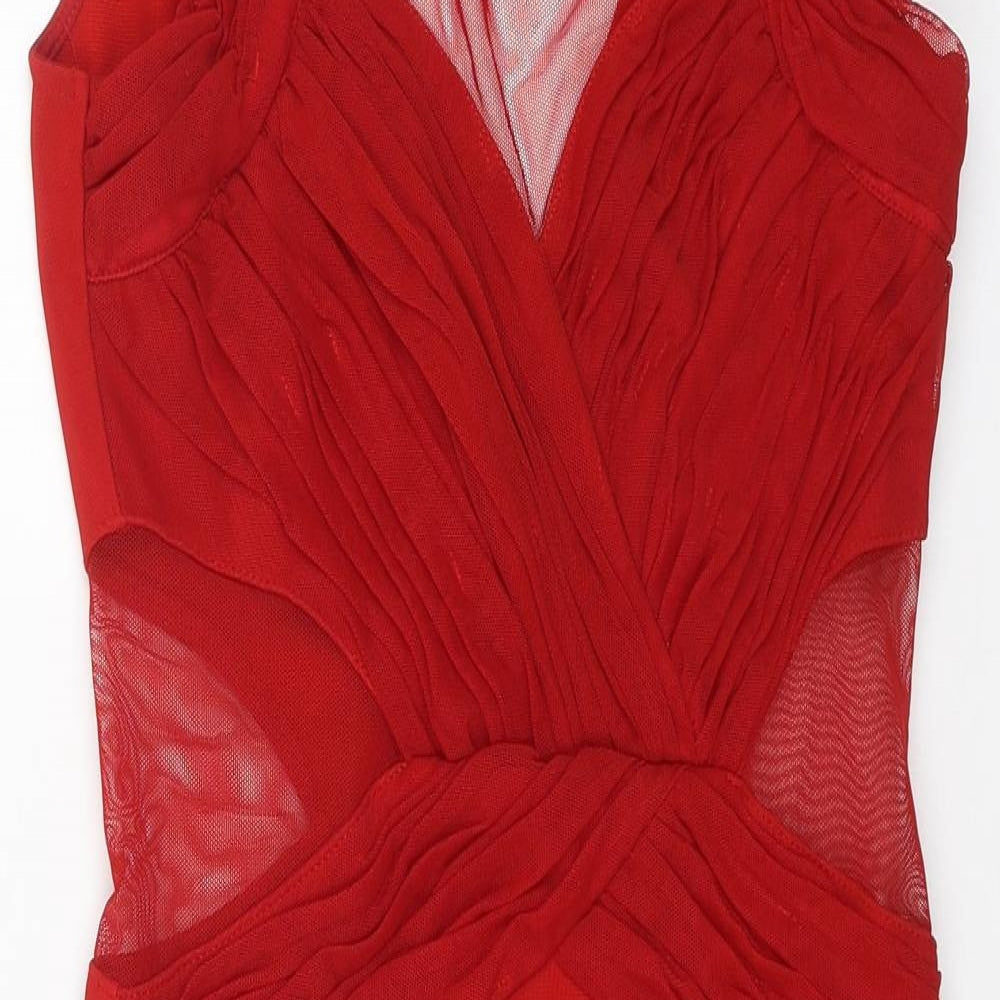 Lipsy Womens Red Polyester Bodycon Size 12 Round Neck Pullover