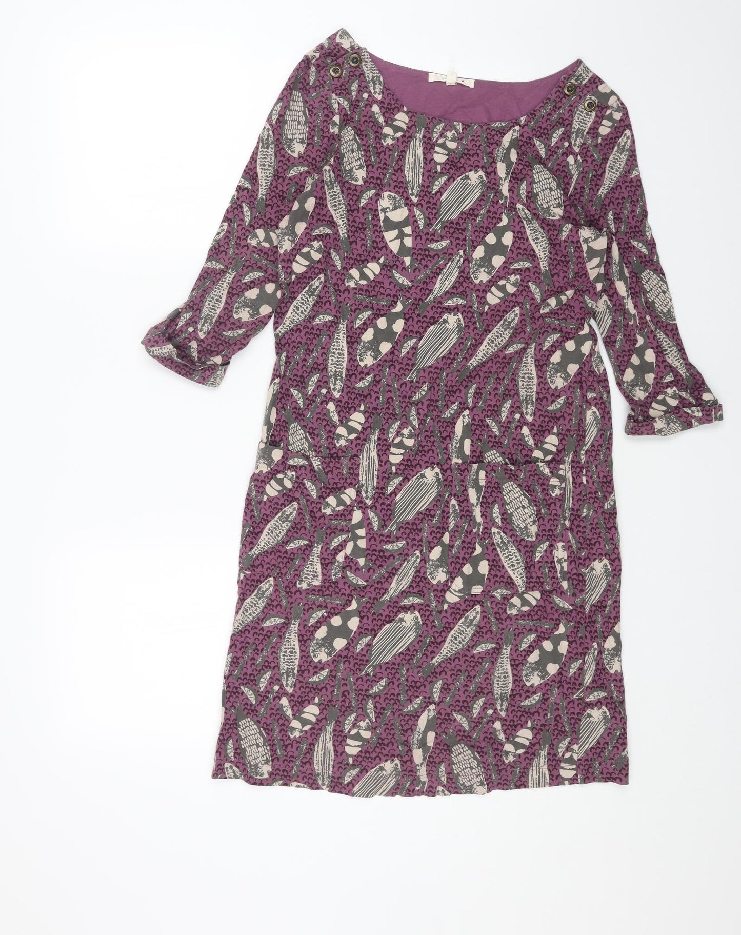 White Stuff Womens Purple Geometric Cotton A-Line Size 10 Round Neck Pullover