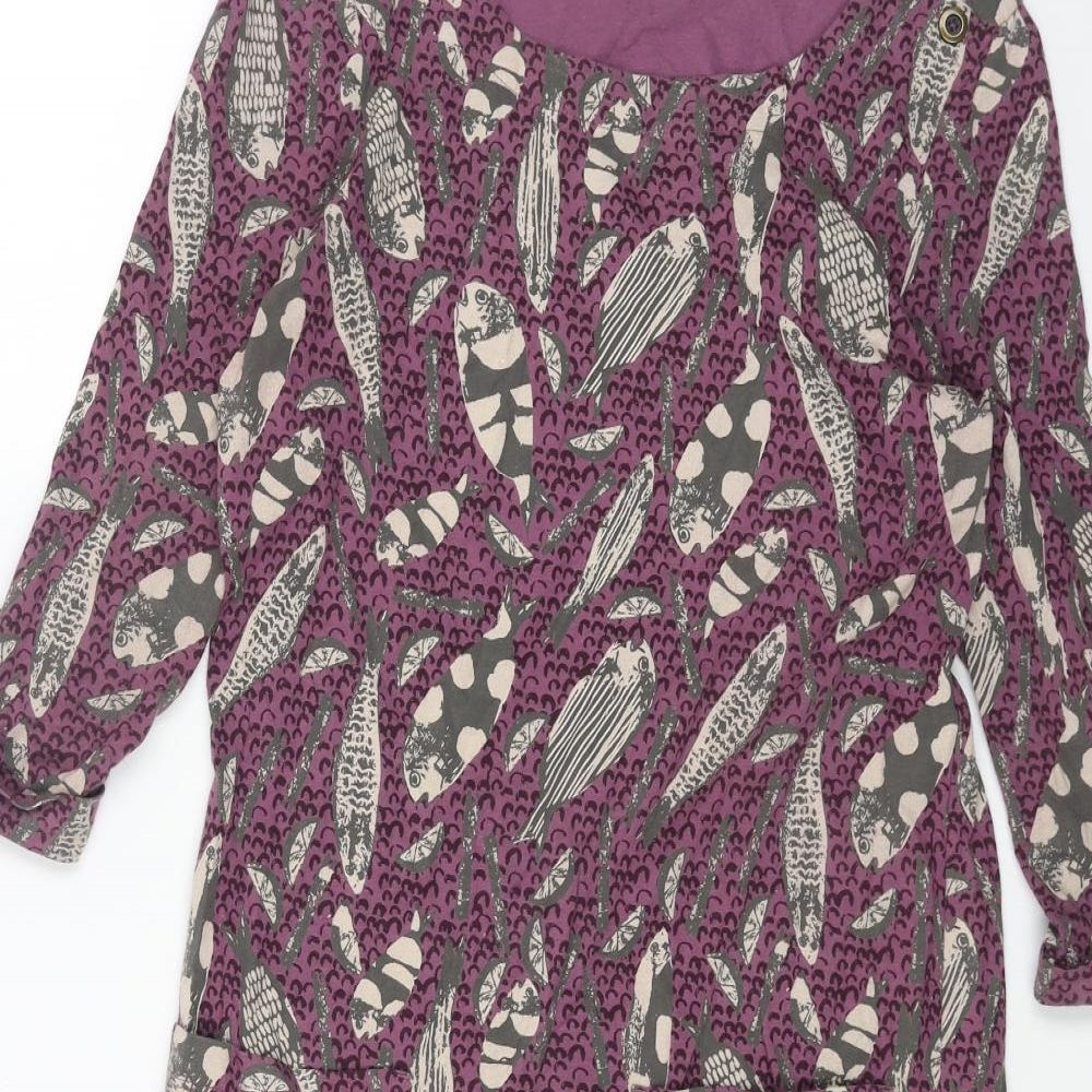 White Stuff Womens Purple Geometric Cotton A-Line Size 10 Round Neck Pullover