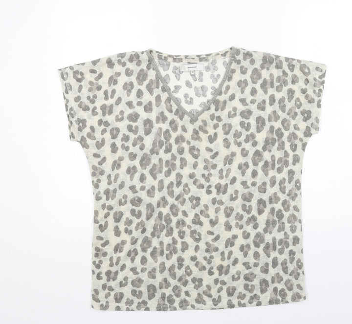 Soyaconcept Womens Grey V-Neck Animal Print Polyester Pullover Jumper Size M - Leopard Pattern