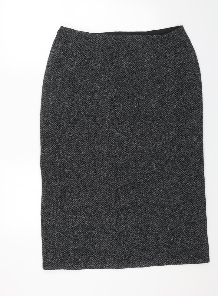 Preworn Womens Grey Herringbone Polyester Straight & Pencil Skirt Size 38 in