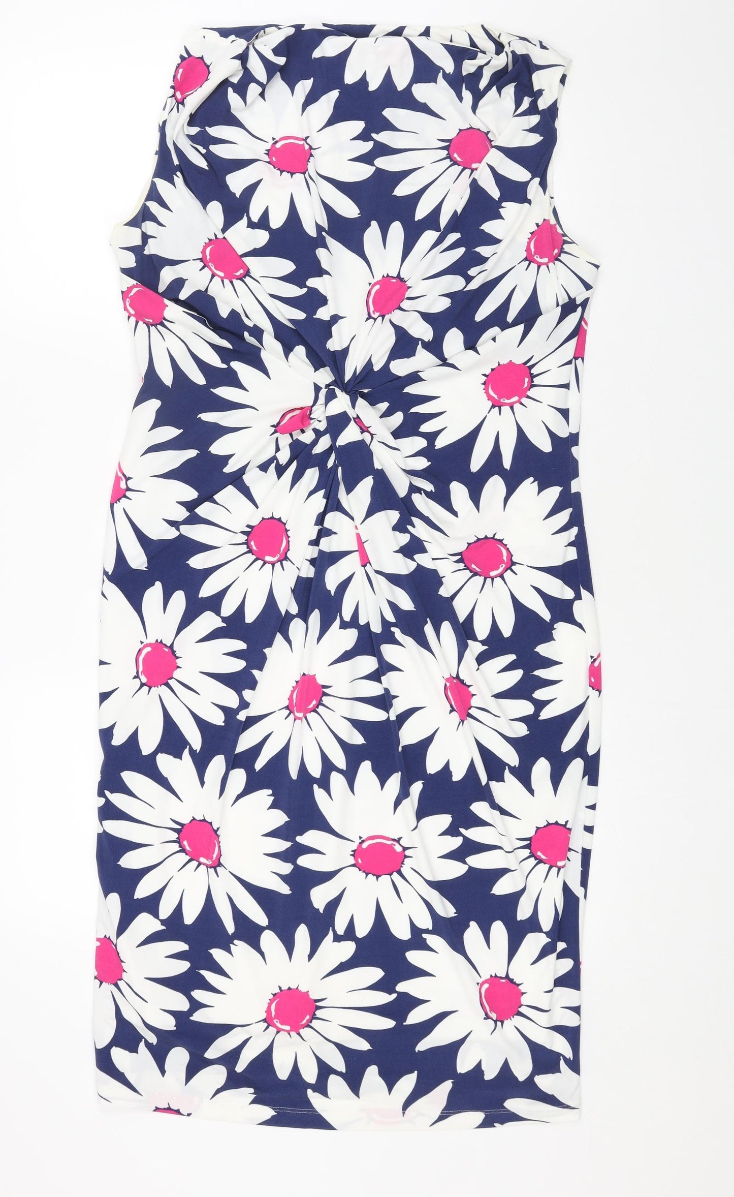 Per Una Womens Blue Floral Polyester A-Line Size 14 Boat Neck Pullover