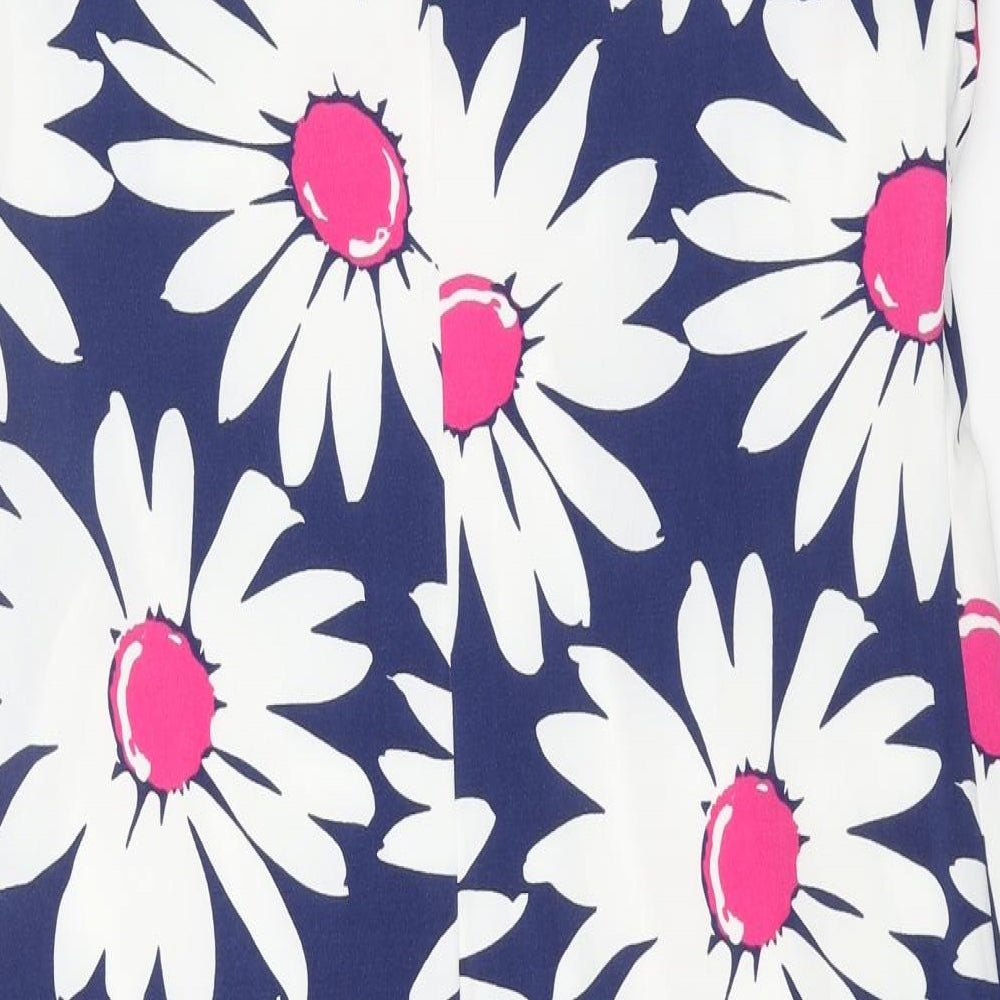 Per Una Womens Blue Floral Polyester A-Line Size 14 Boat Neck Pullover
