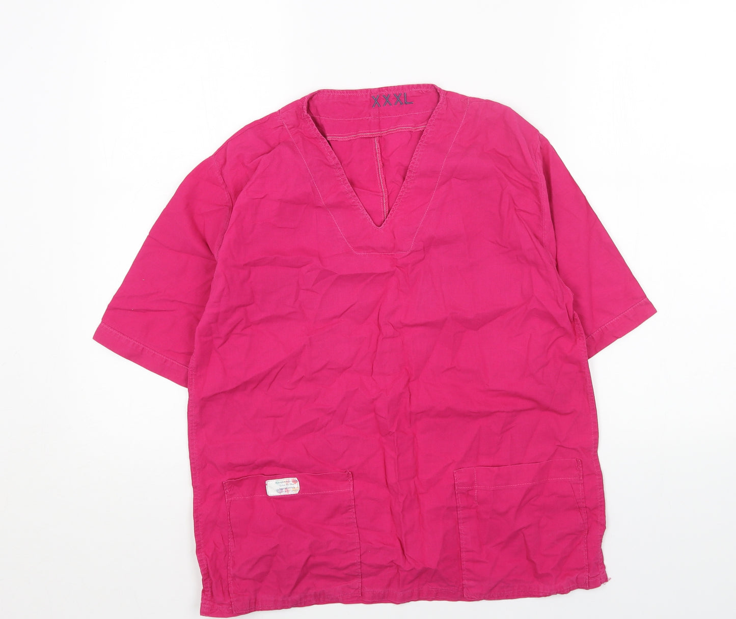 Preworn Womens Pink Linen Basic Blouse Size 3XL V-Neck