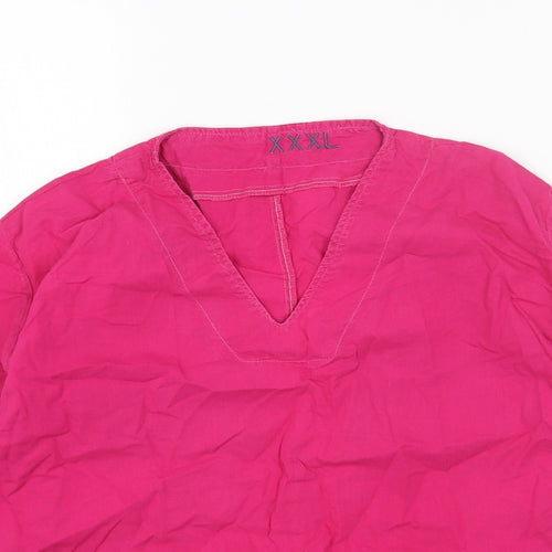 Preworn Womens Pink Linen Basic Blouse Size 3XL V-Neck