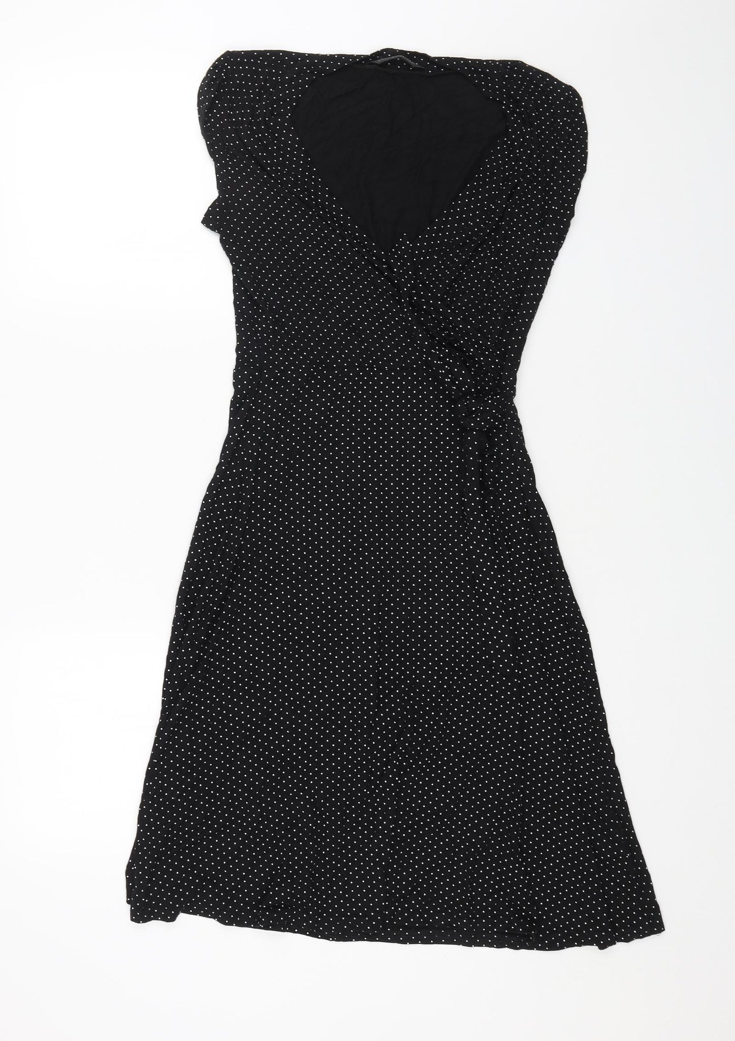 BHS Womens Black Polka Dot Viscose Fit & Flare Size 12 V-Neck Pullover