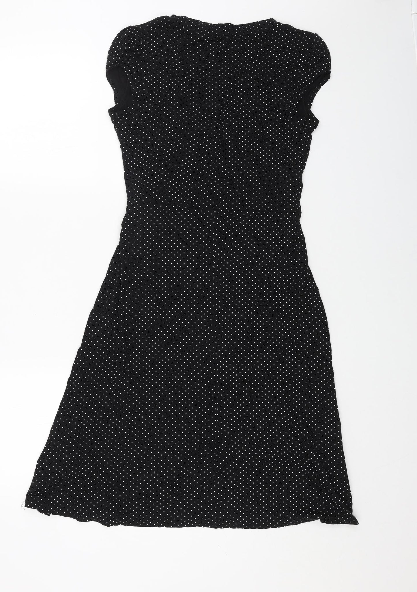 BHS Womens Black Polka Dot Viscose Fit & Flare Size 12 V-Neck Pullover