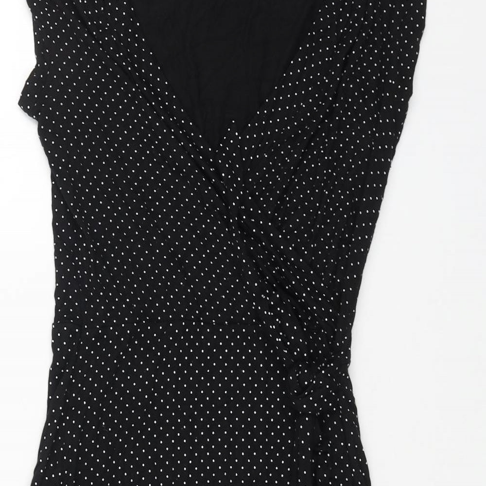 BHS Womens Black Polka Dot Viscose Fit & Flare Size 12 V-Neck Pullover