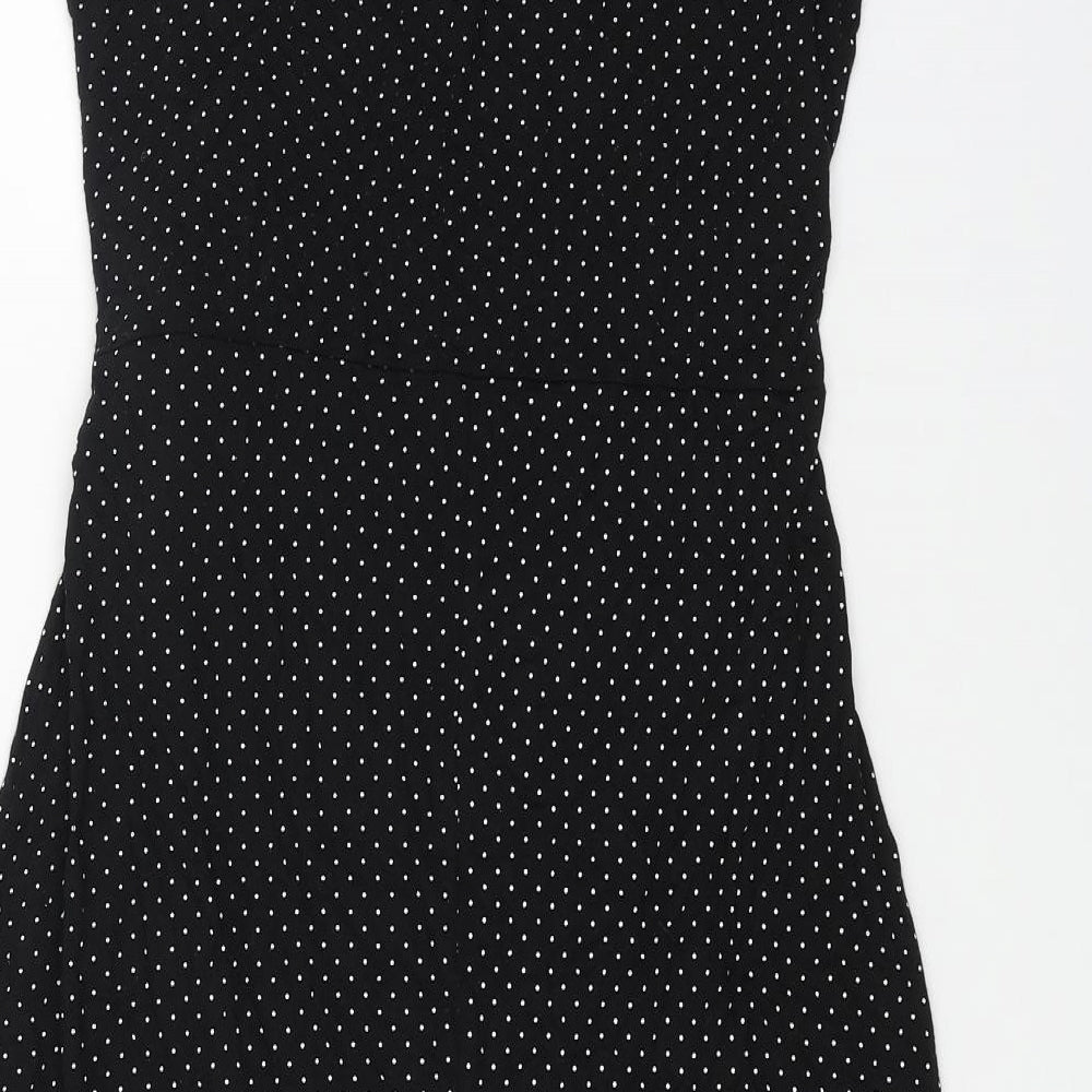 BHS Womens Black Polka Dot Viscose Fit & Flare Size 12 V-Neck Pullover