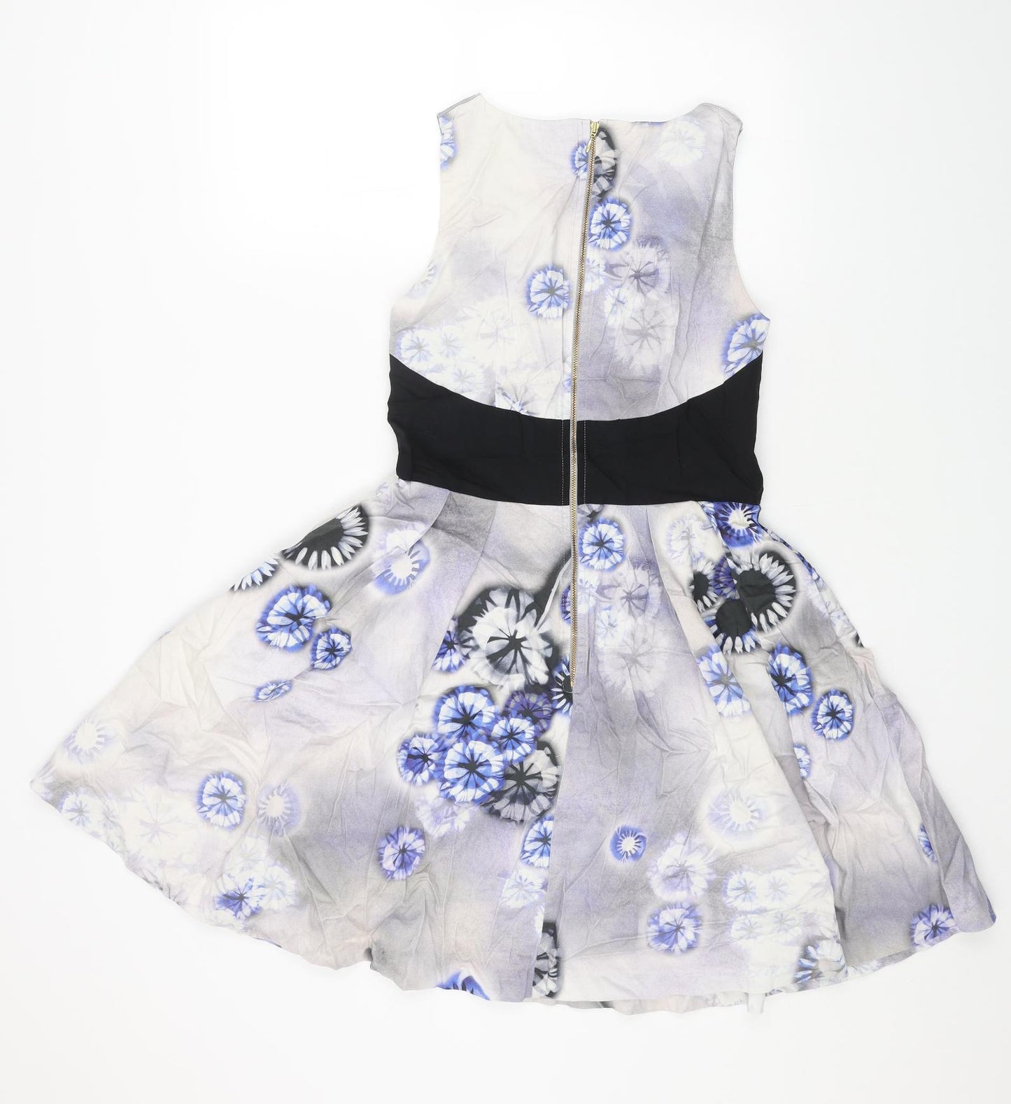 Almari Womens Blue Geometric Polyester Fit & Flare Size 12 Round Neck Zip