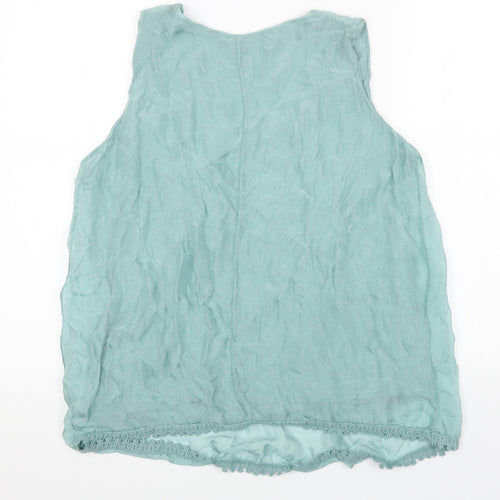 Viola Womens Green Polyester Basic Tank Size L Round Neck