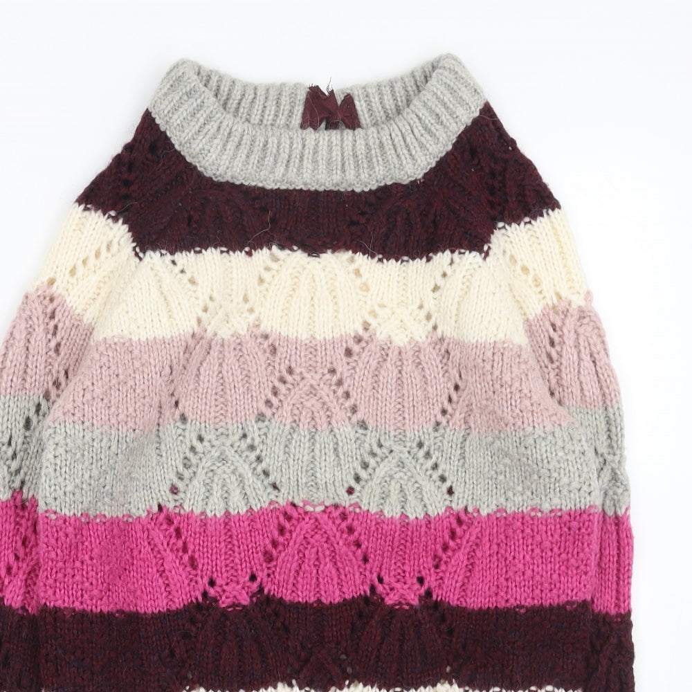 NEXT Womens Pink Round Neck Striped Acrylic Pullover Jumper Size XS