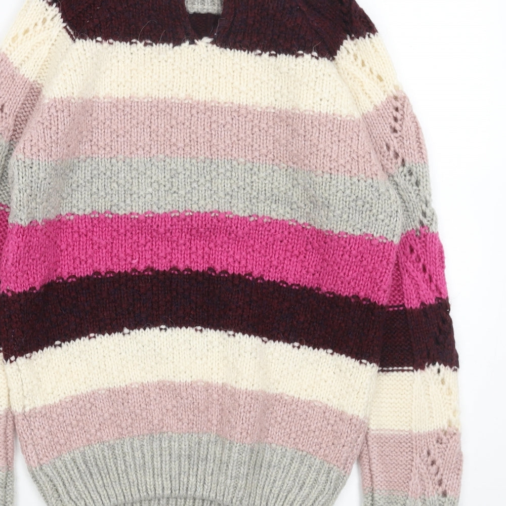 NEXT Womens Pink Round Neck Striped Acrylic Pullover Jumper Size XS