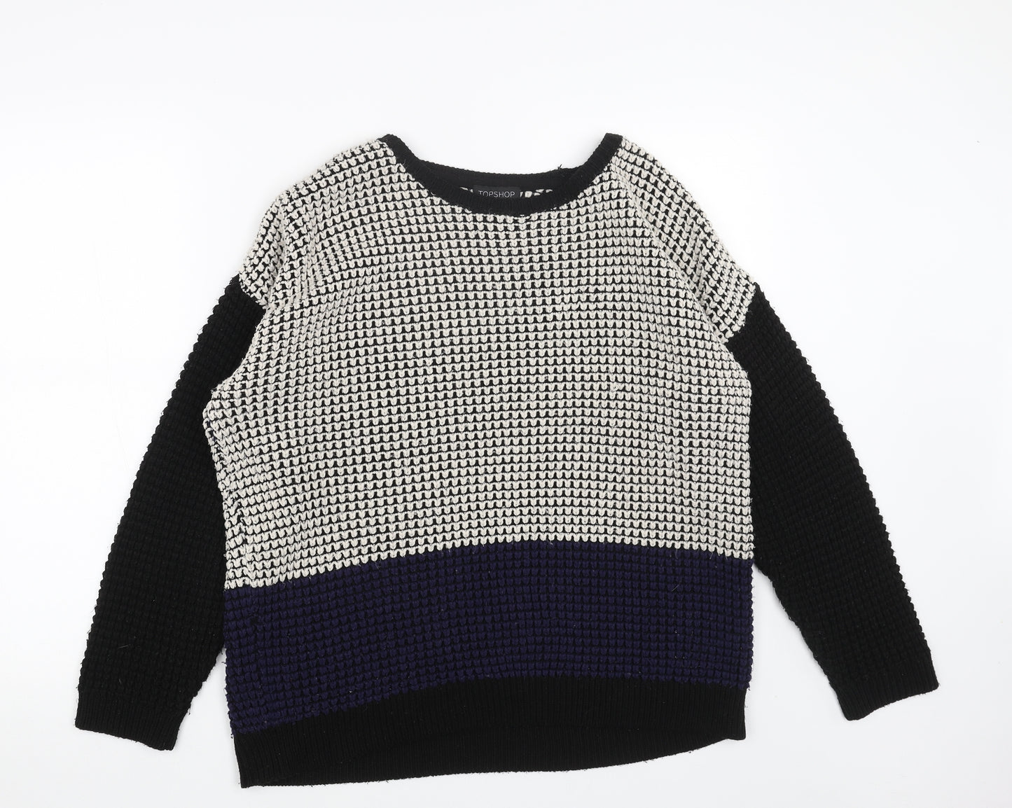 Topshop Womens Black Round Neck Acrylic Pullover Jumper Size 8