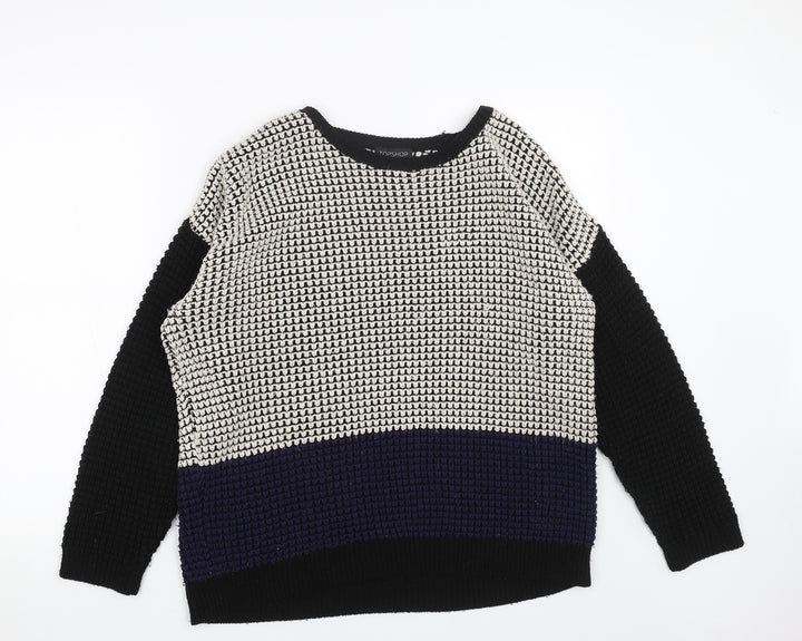 Topshop Womens Black Round Neck Acrylic Pullover Jumper Size 8
