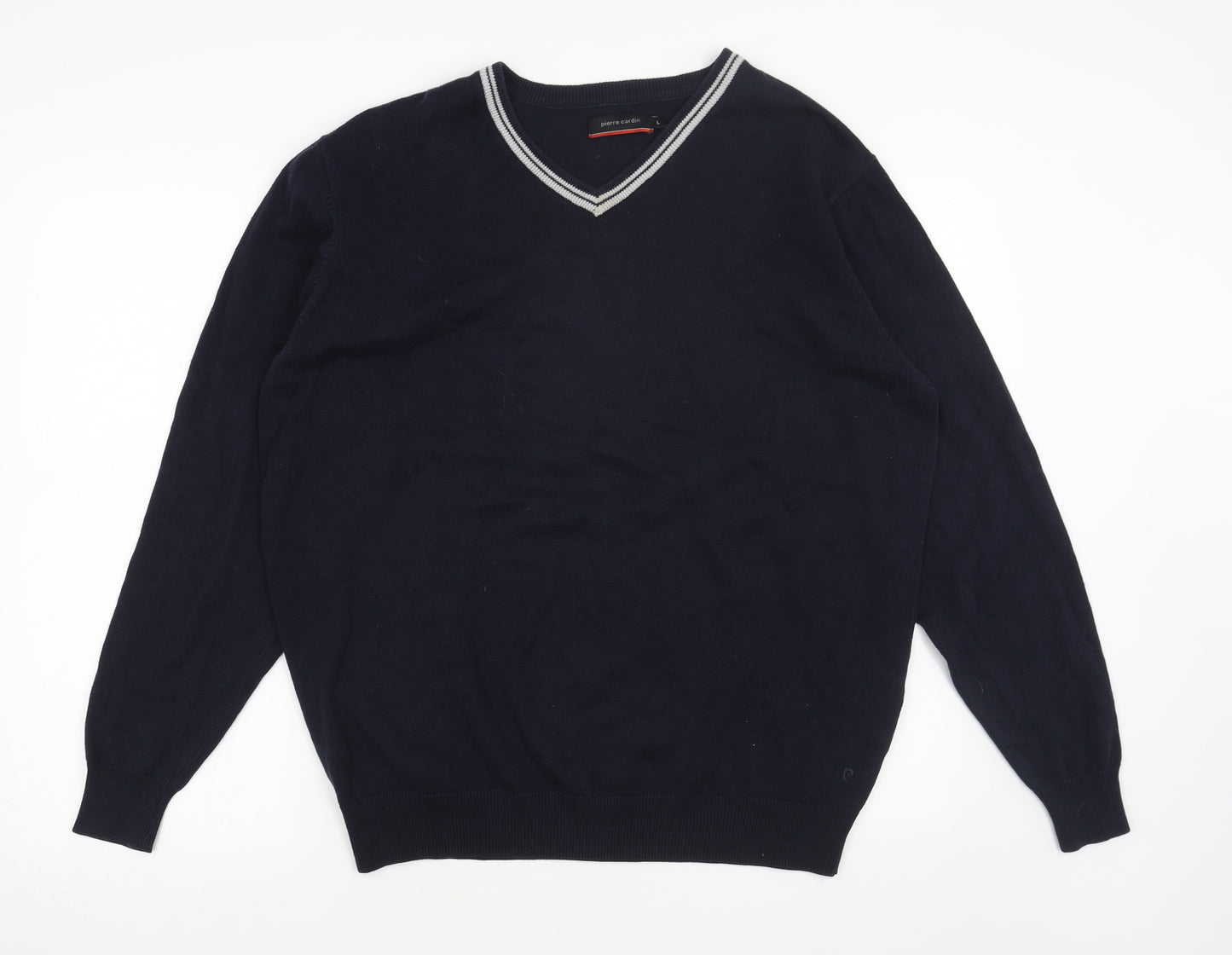 Pierre Cardin Mens Blue V-Neck Acrylic Pullover Jumper Size L Long Sleeve