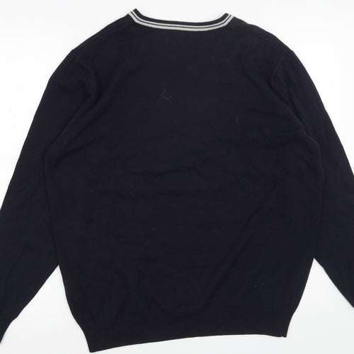Pierre Cardin Mens Blue V-Neck Acrylic Pullover Jumper Size L Long Sleeve