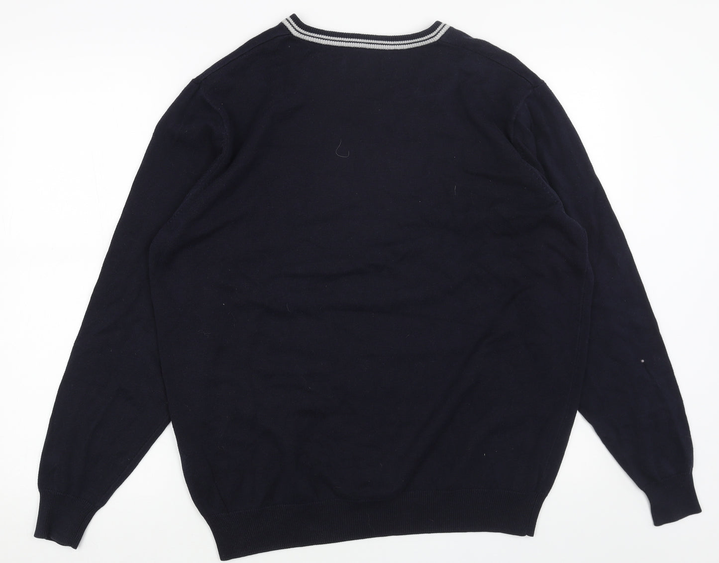 Pierre Cardin Mens Blue V-Neck Acrylic Pullover Jumper Size L Long Sleeve
