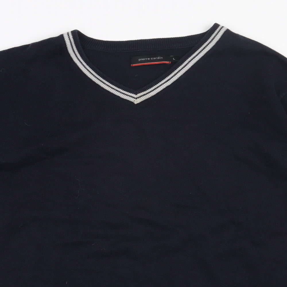 Pierre Cardin Mens Blue V-Neck Acrylic Pullover Jumper Size L Long Sleeve
